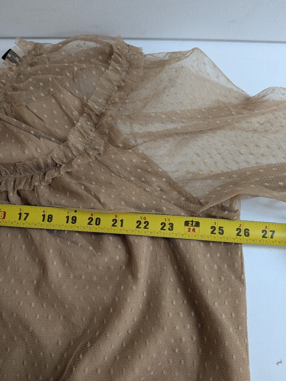 J.CREW Womens Sheer Lace Polka Dot Ruffle Long Sleeve Button Blouse 2XL Beige - Picture 8 of 10
